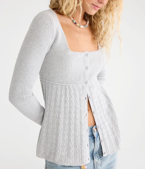 Cable Square-Neck Babydoll Sweater Cable Square-Neck Babydoll Sweater