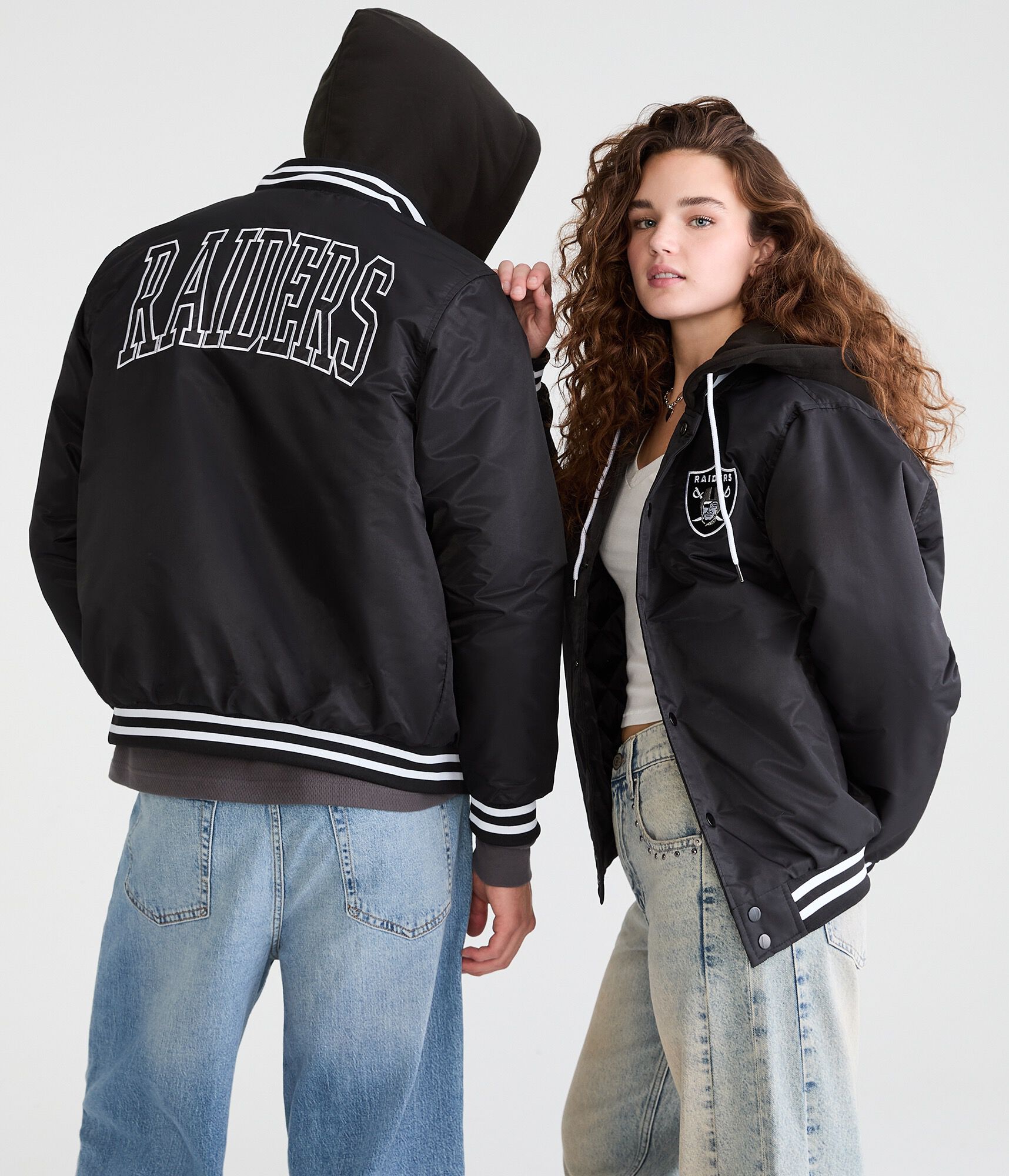 Las Vegas Raiders Hooded Satin Bomber Jacket