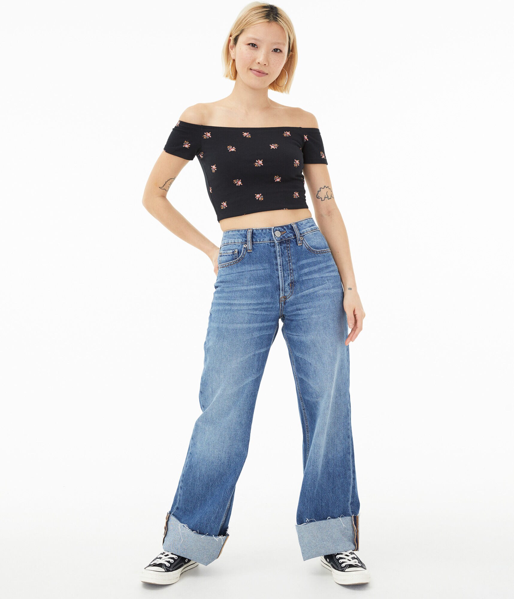 Seriously Soft Floral Off-The-Shoulder Crop Top***