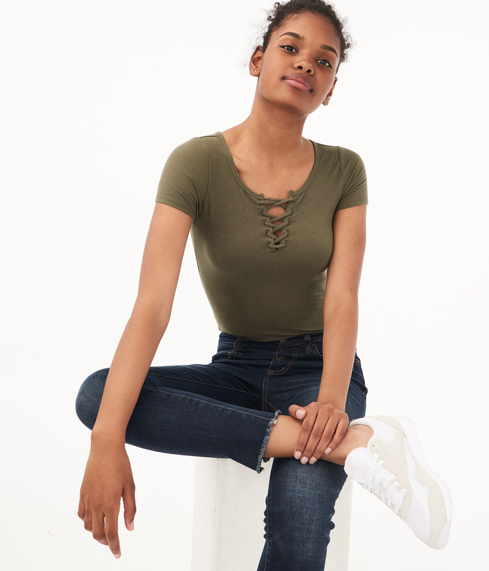 Seriously Soft Lace-Up Bodycon Top