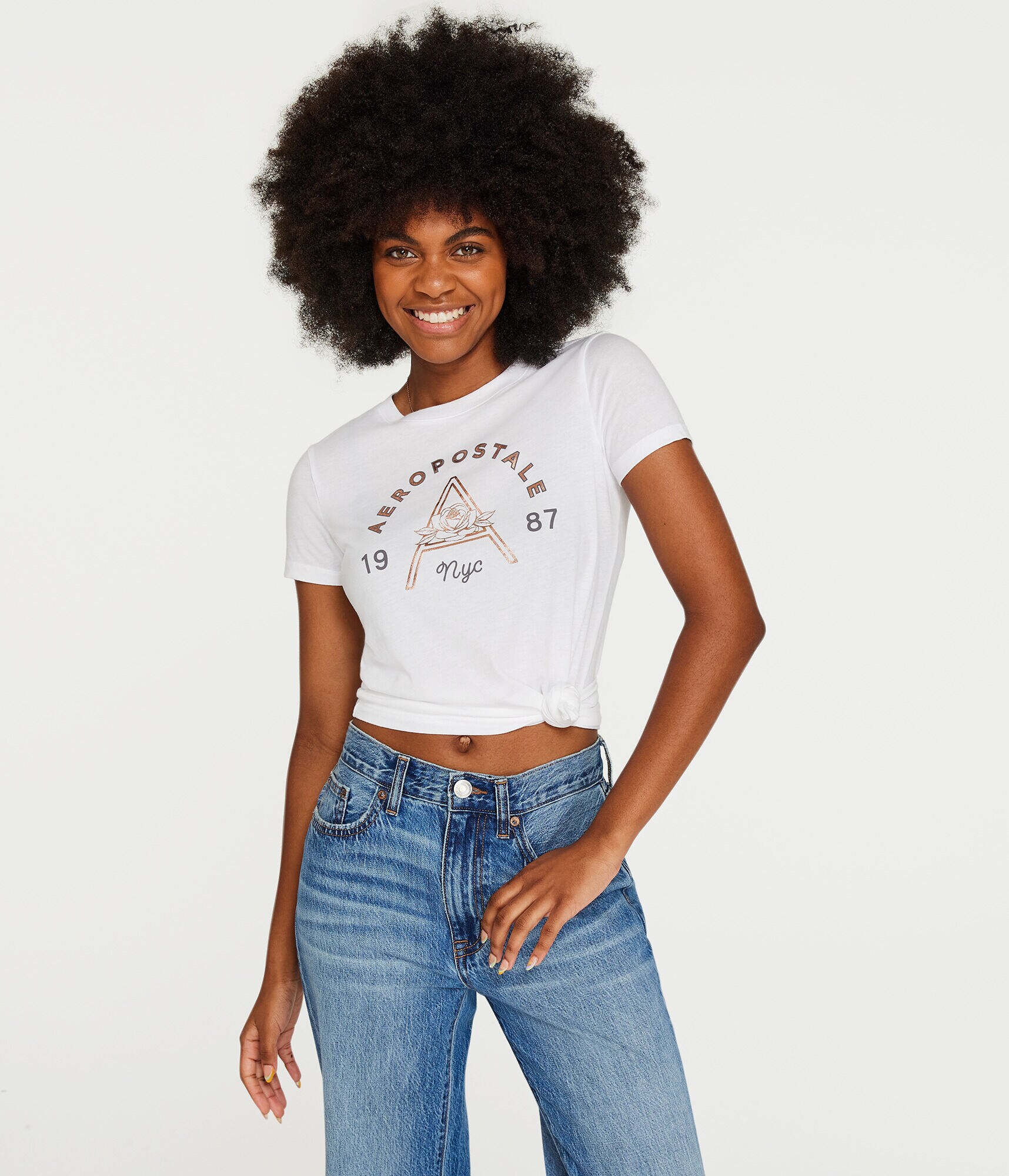 Aeropostale Floral Letter Foil Graphic Tee