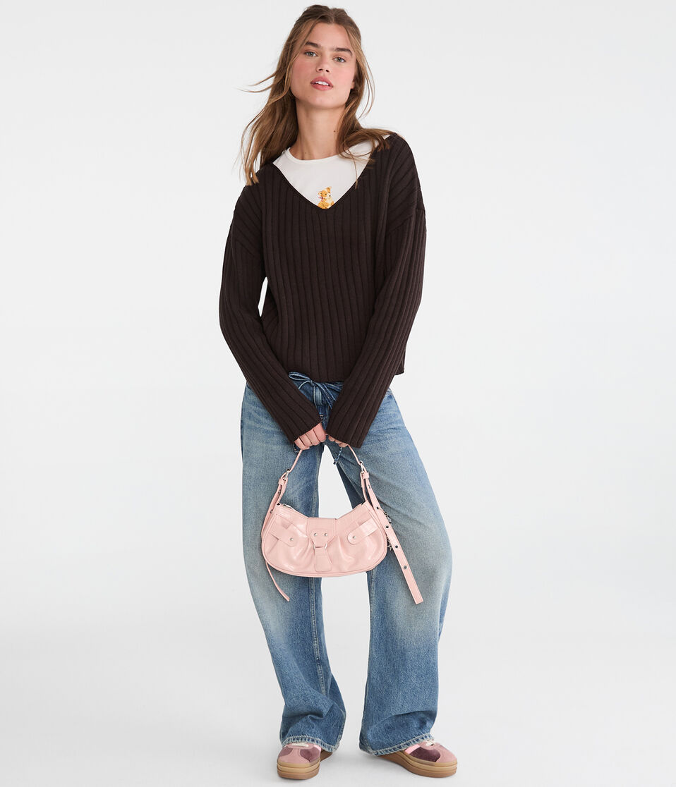 Ribbed V-Neck Sweater