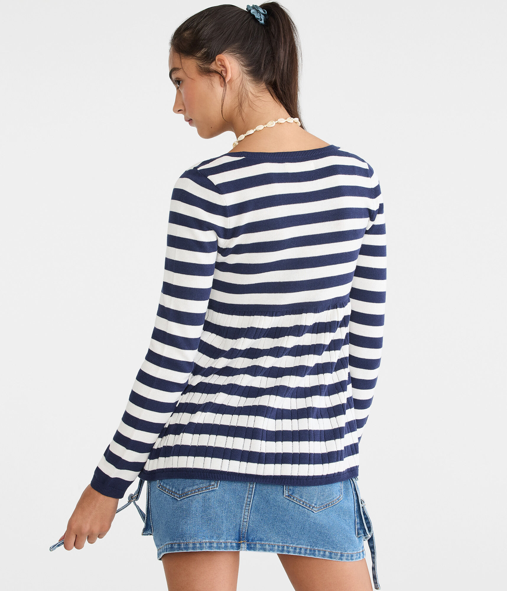 Striped Scoop-Neck Babydoll Sweater