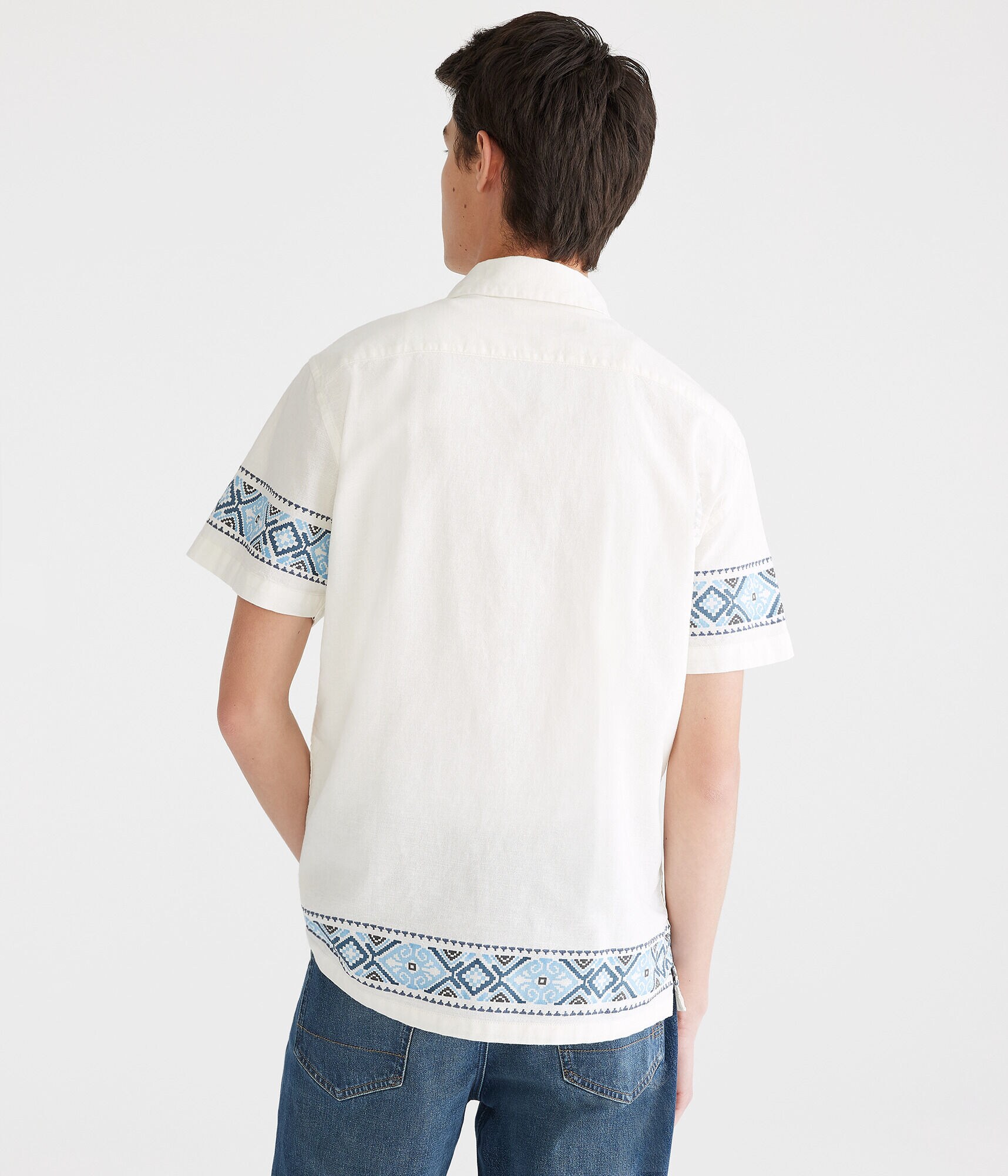 Geometric Border Print Camp Shirt