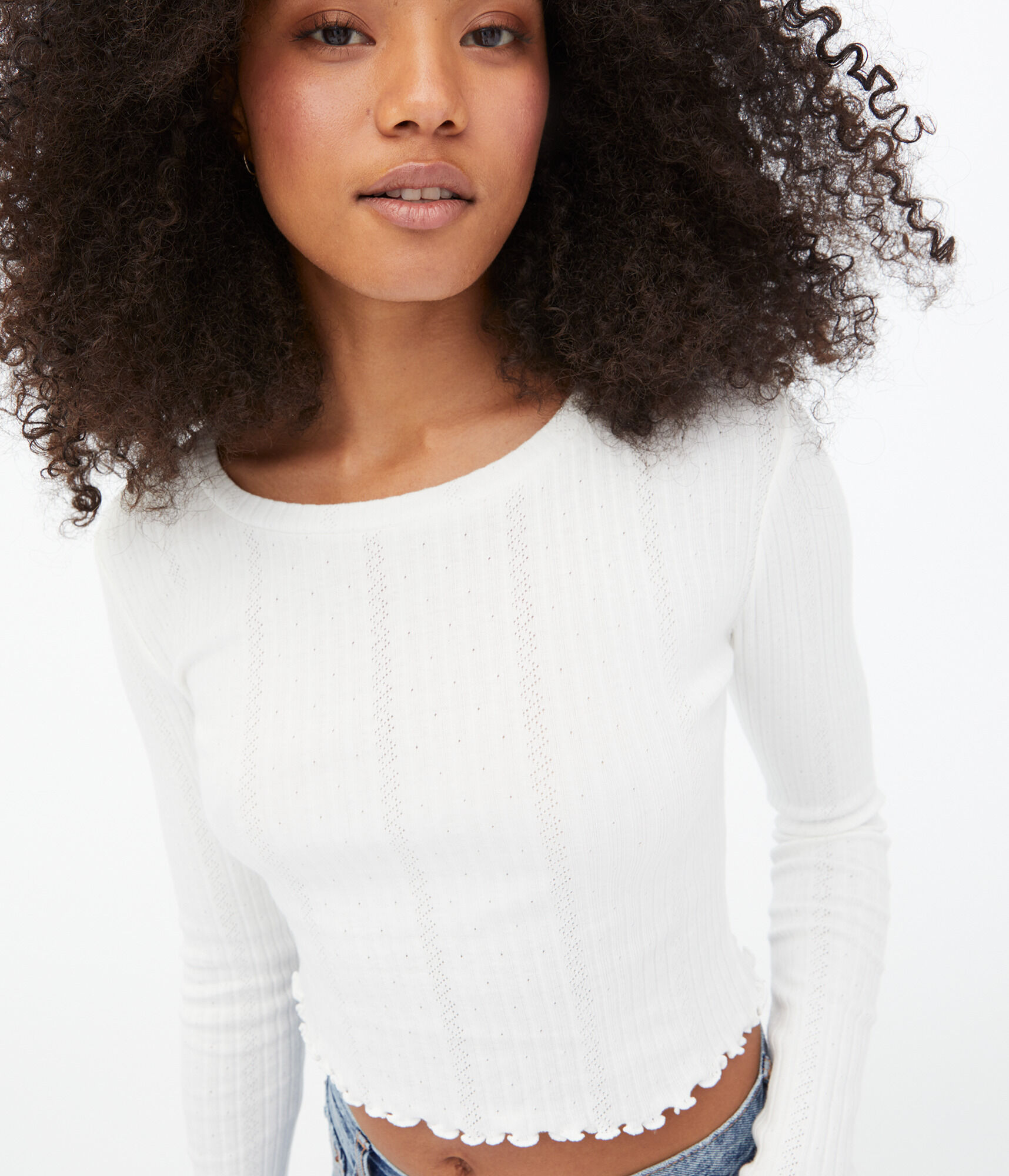 Long Sleeve Pointelle Shrunken Tee