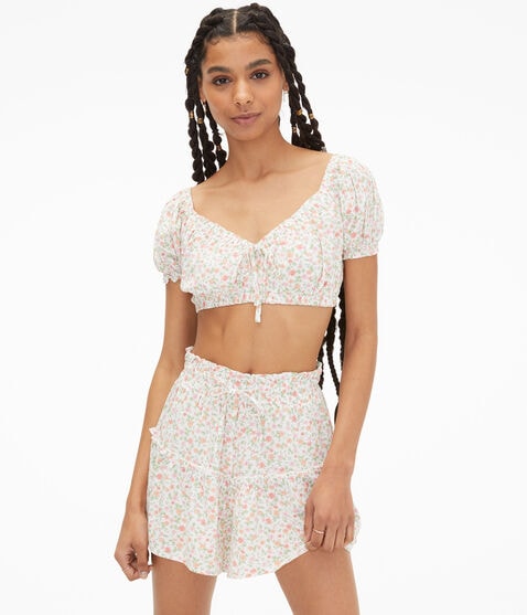 Floral Puff Sleeve Crop Top Floral Puff Sleeve Crop Top