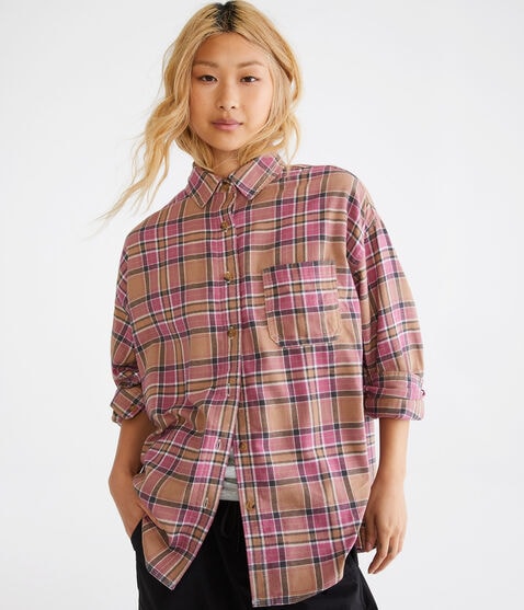 Long Sleeve Relaxed Plaid Flannel Shirt Long Sleeve Relaxed Plaid Flannel Shirt
