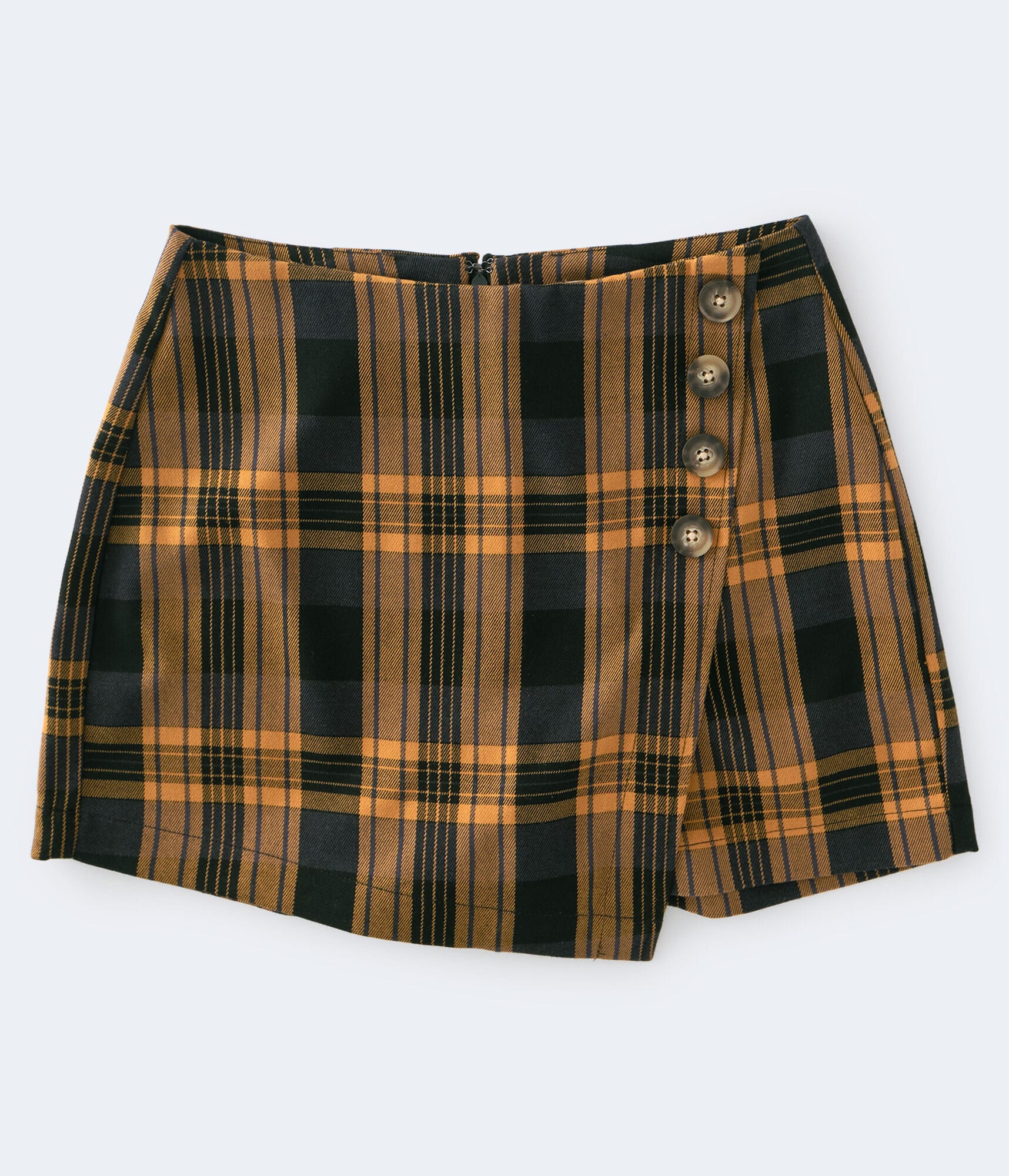 Plaid Asymmetrical Button Skort
