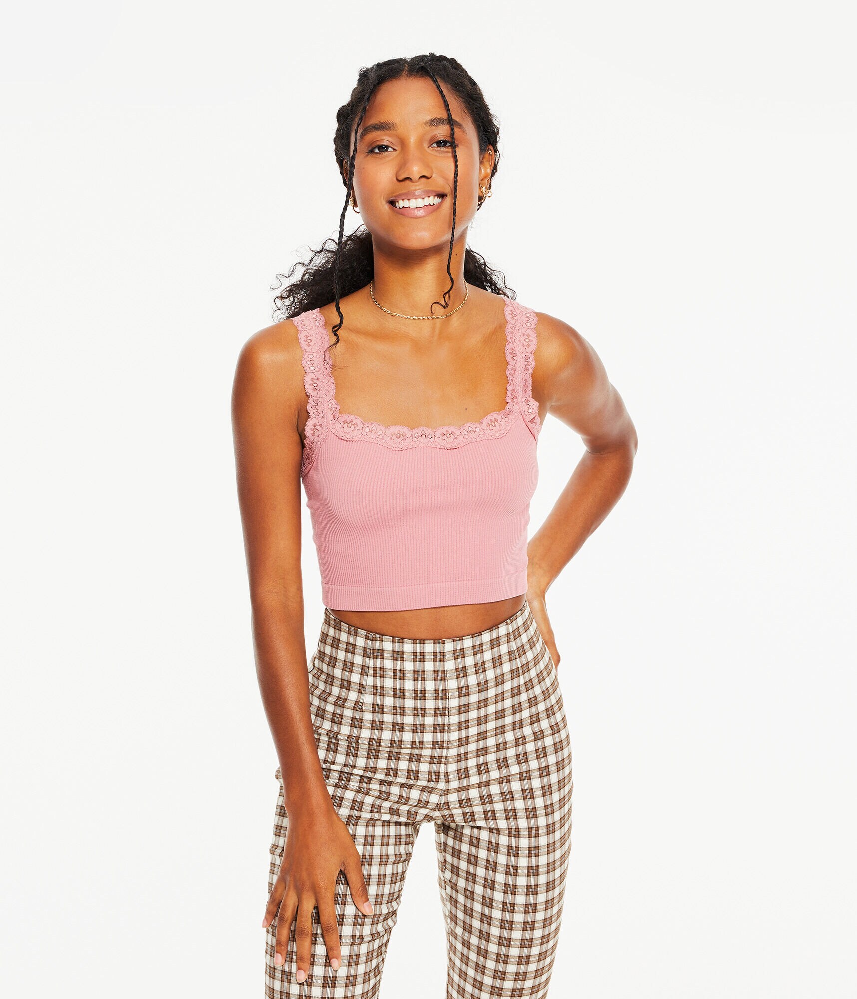 Seamless Lace-Trim Cropped Tank