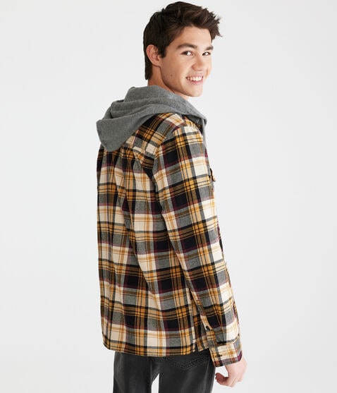 Long Sleeve Hooded Plaid Flannel Shirt