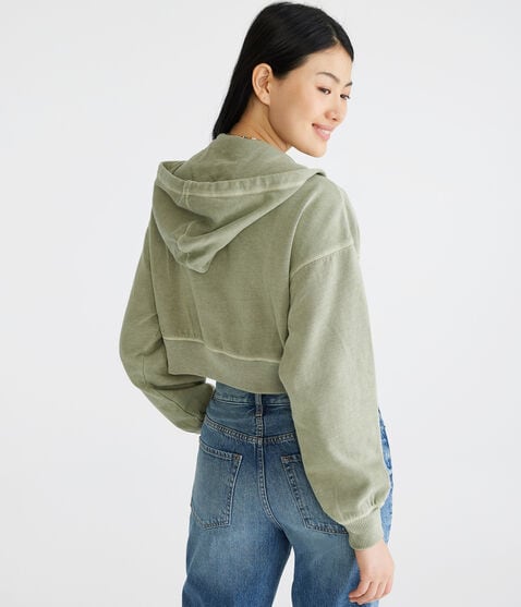 Solid Cropped Full-Zip Hoodie