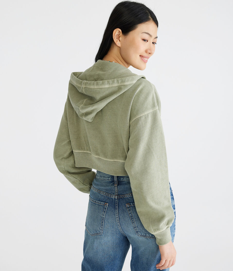 Solid Cropped Full-Zip Hoodie
