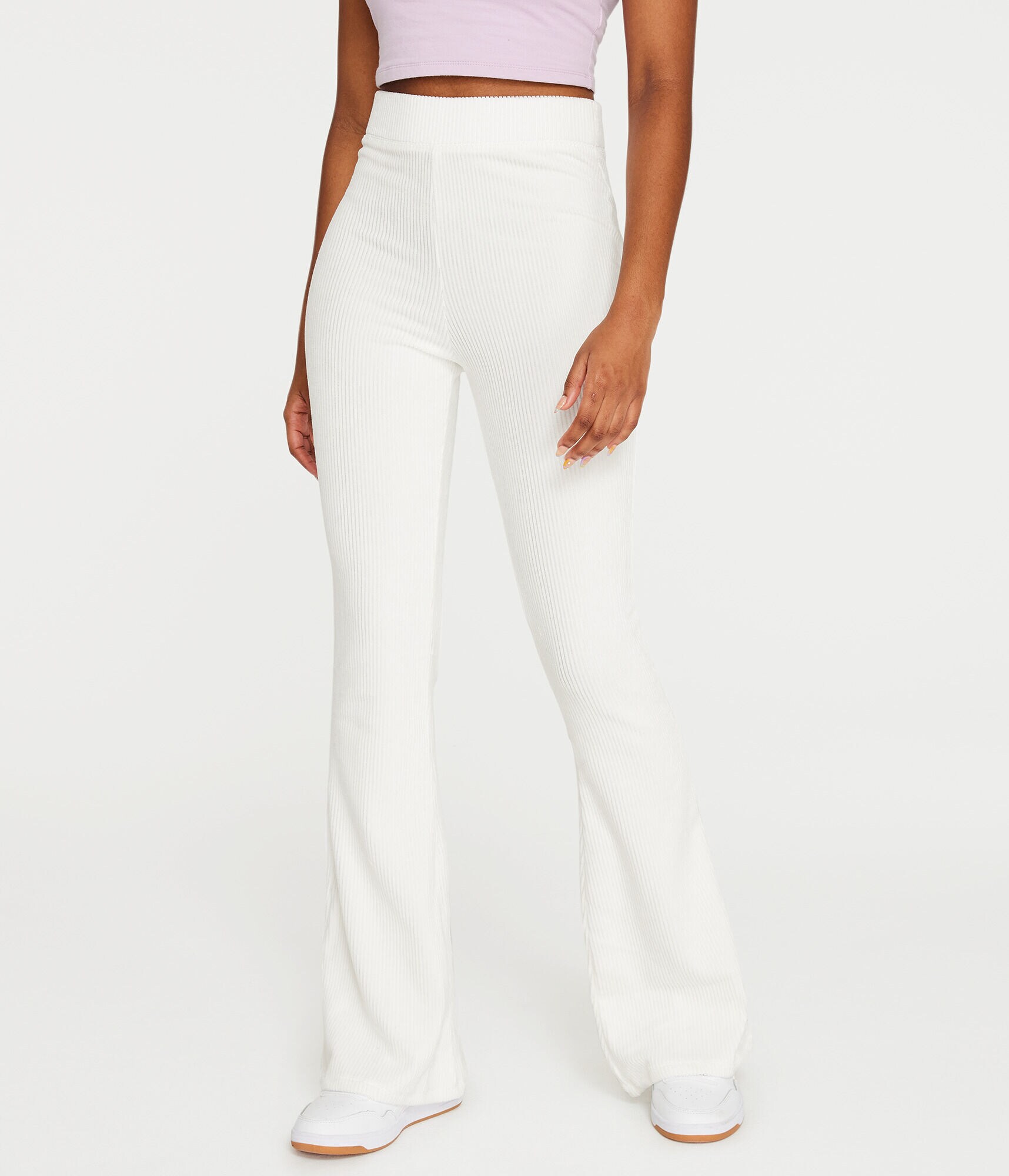 High-Rise Ribbed Velour Flare Pants