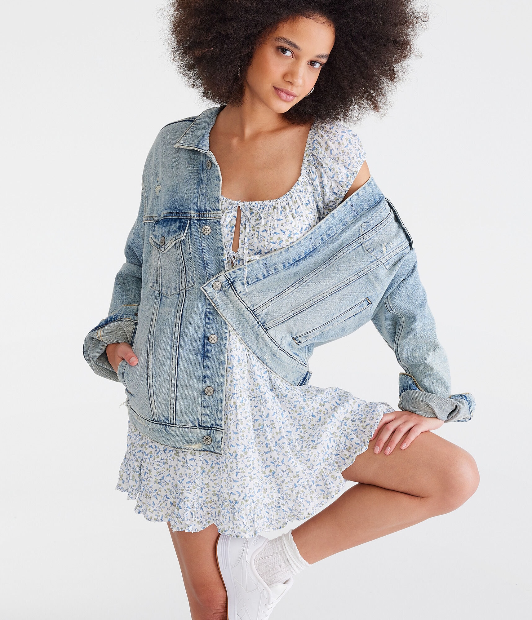 Floral Scoop-Neck Double-Tie Fit &amp; Flare Dress