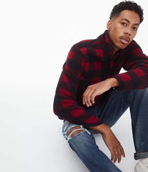 Patterned Sherpa Quarter-Zip Pullover Jacket