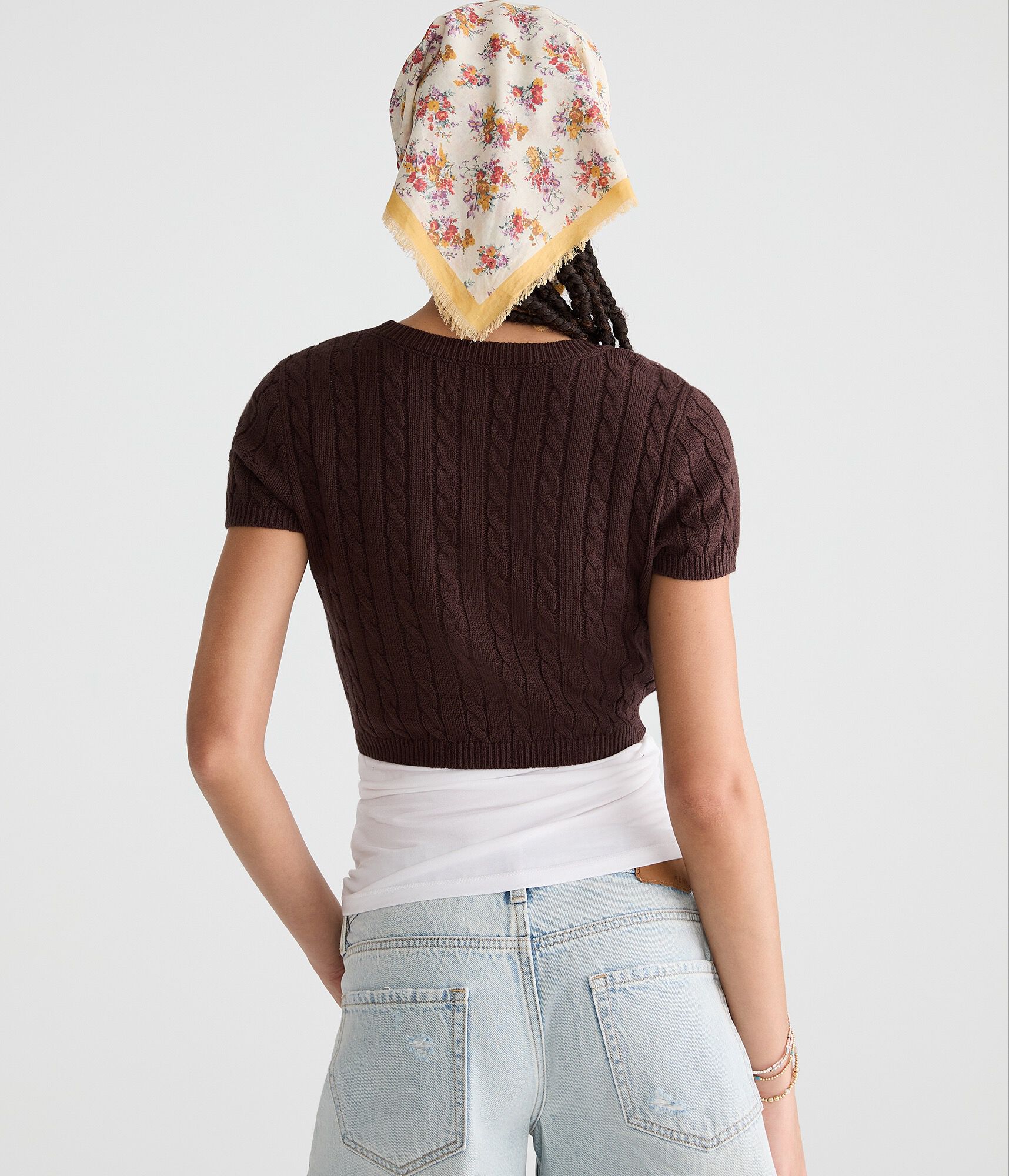 Short Sleeve Cable Knit Sweater Shrug