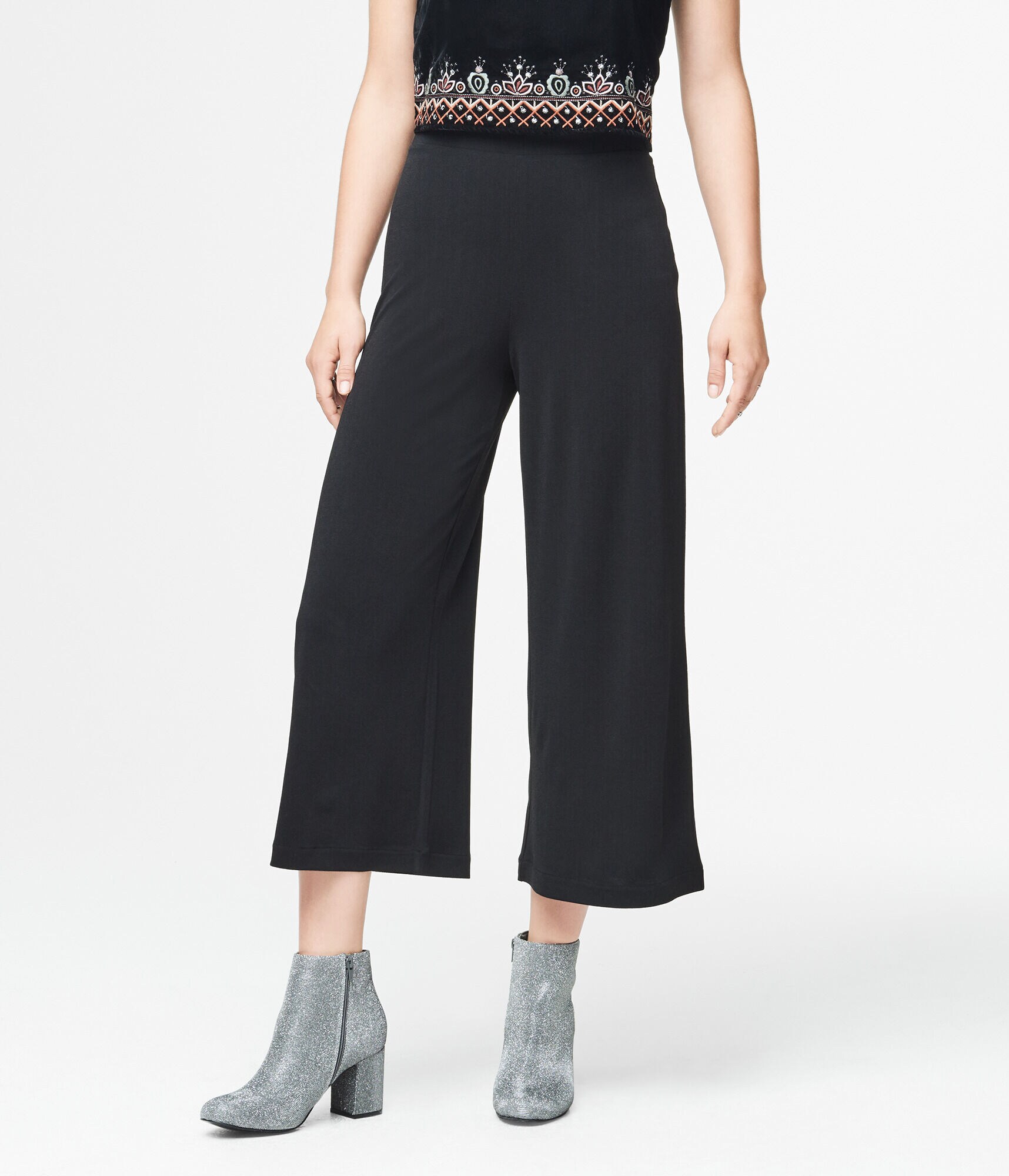 Cr&ecirc;pe Wide-Leg Crop Pants