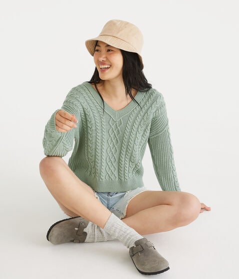 Slouchy Cable V-Neck Sweater Slouchy Cable V-Neck Sweater