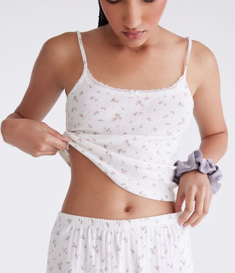 Printed Pointelle Scoop-Neck Sleep Tank