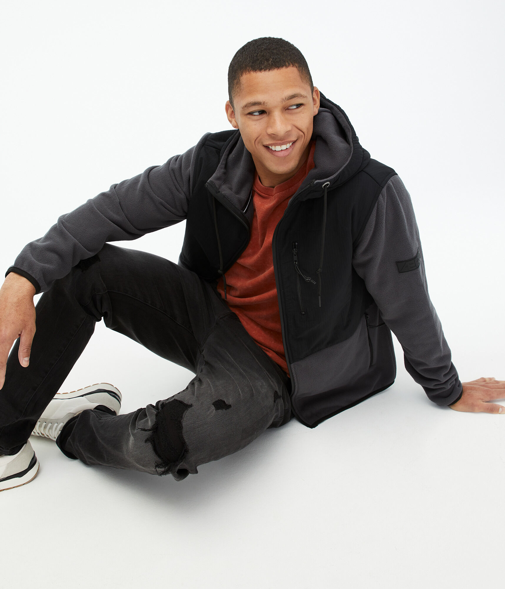 Mixed Media Microfleece Full-Zip Hoodie