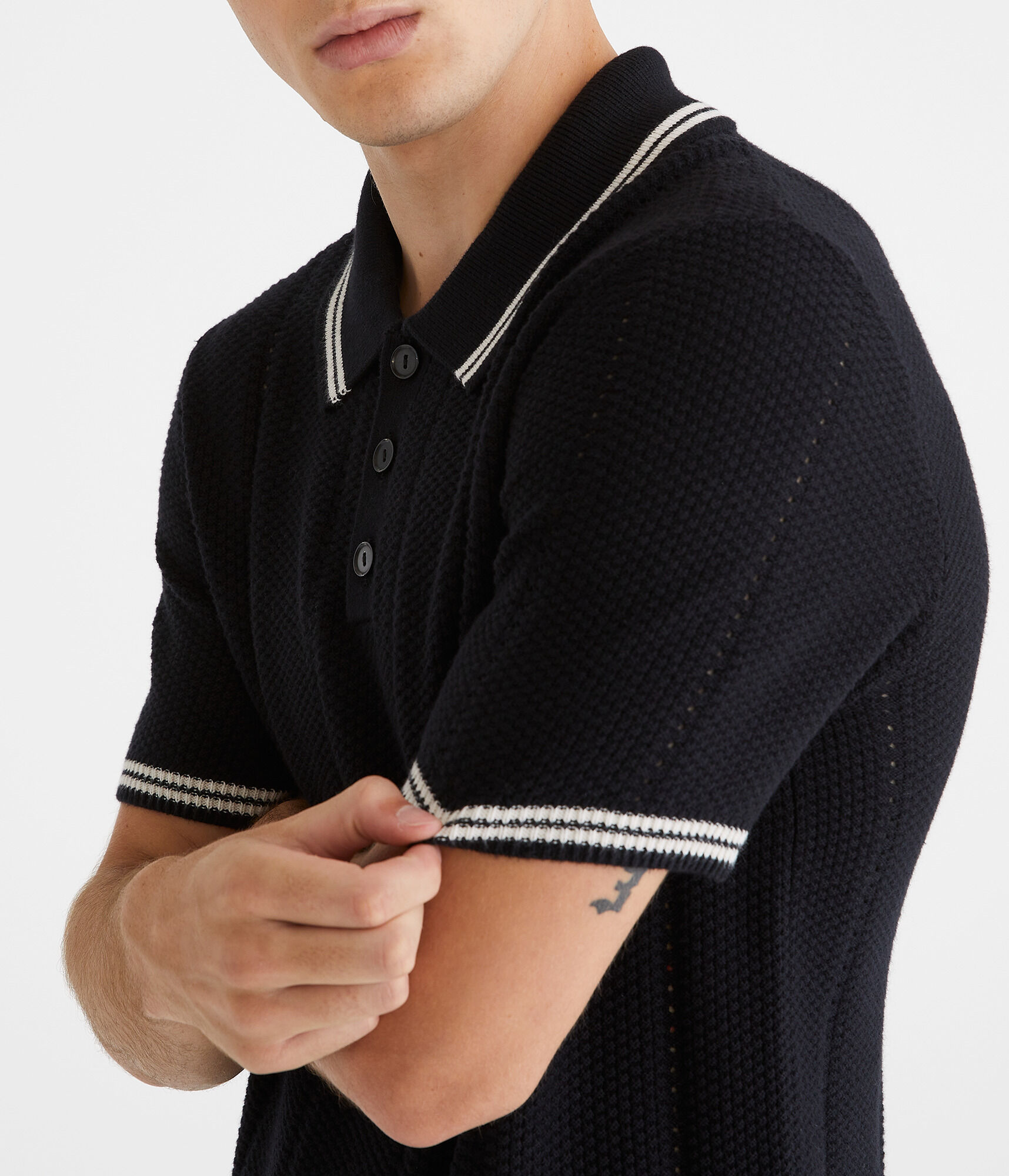 Solid Tipped Crocheted Polo