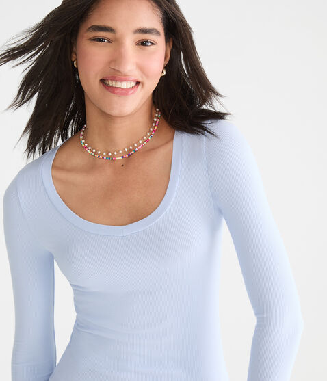 Long Sleeve Seriously Soft Ribbed V-Neck Baby Tee Long Sleeve Seriously Soft Ribbed V-Neck Baby Tee