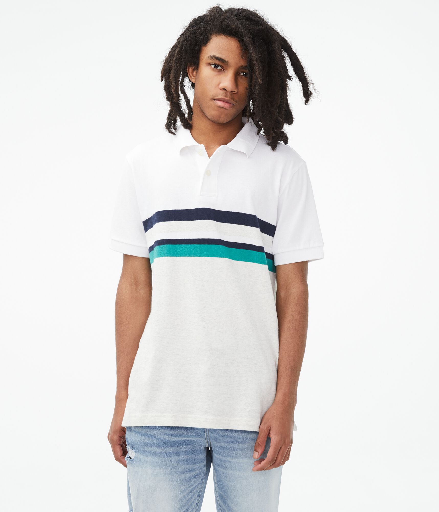 Colorblocked Stripe Jersey Polo