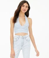 Seriously Soft Striped V-Neck Halter Crop Top