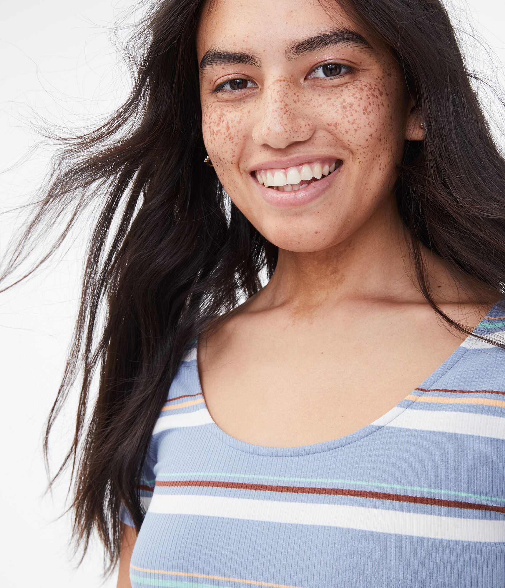 Striped O-Ring Back Cropped Bodycon Tee