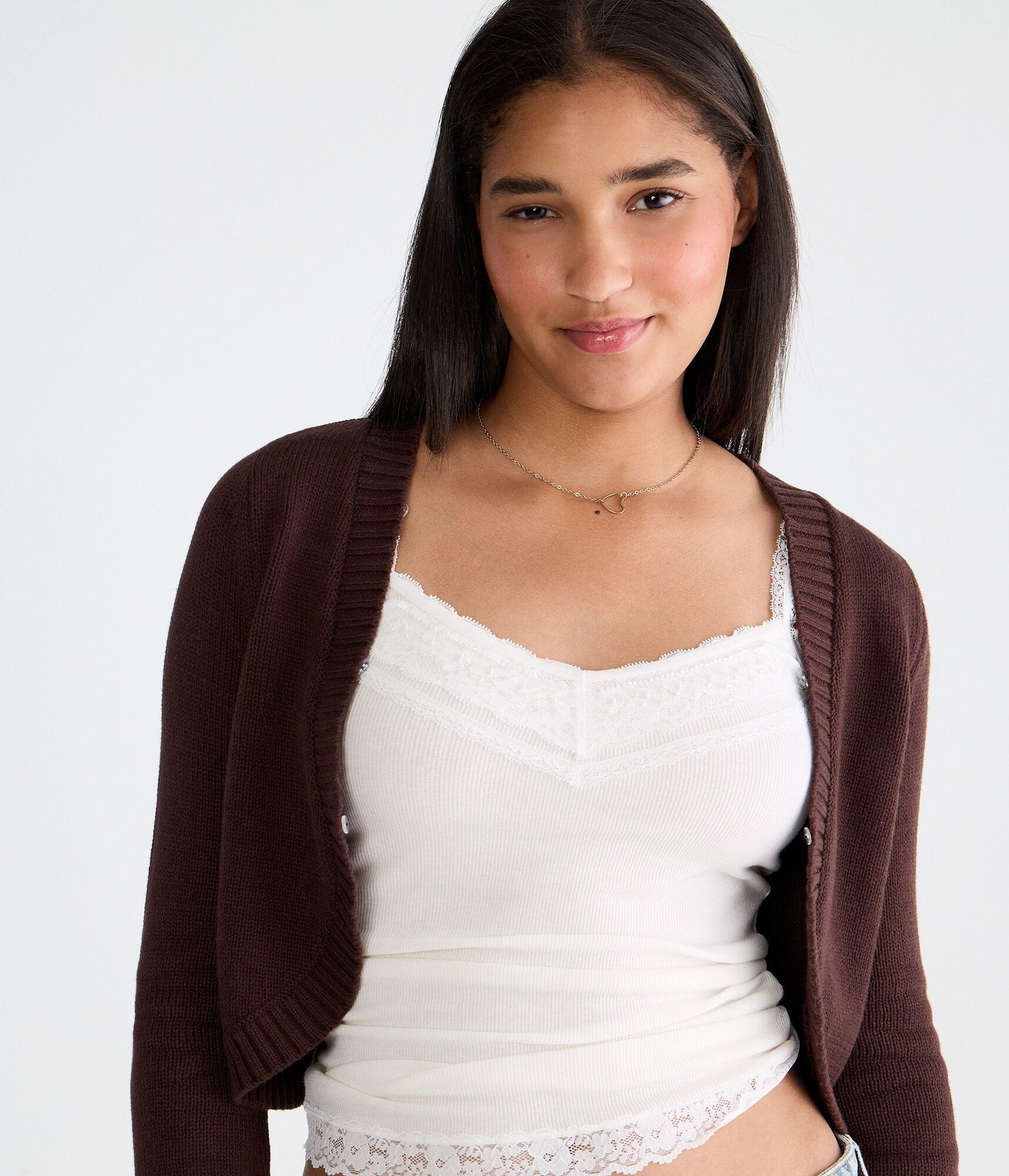 Long Sleeve Faux Fur-Trimmed Sweater Shrug