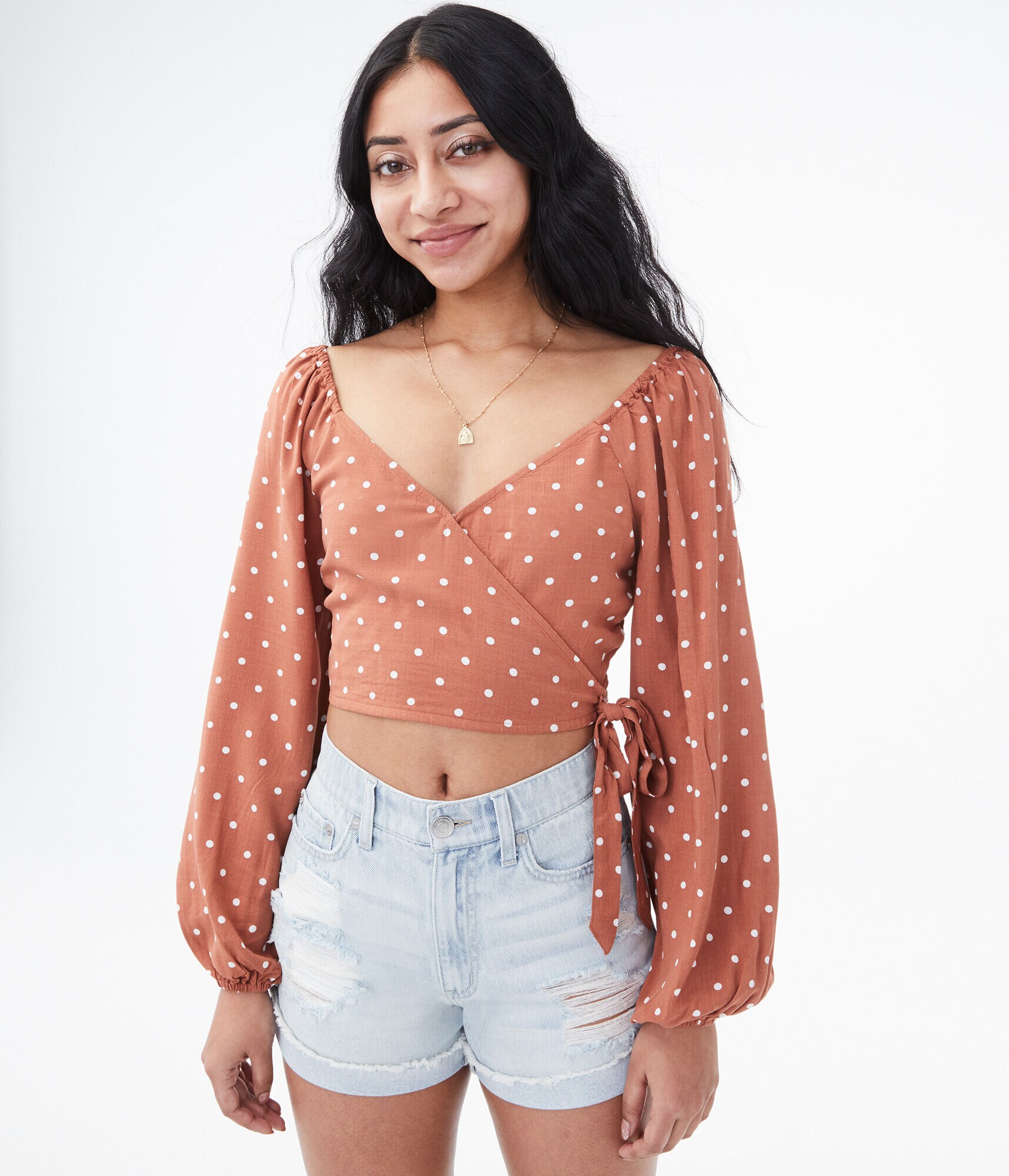 polka dot crop blouse