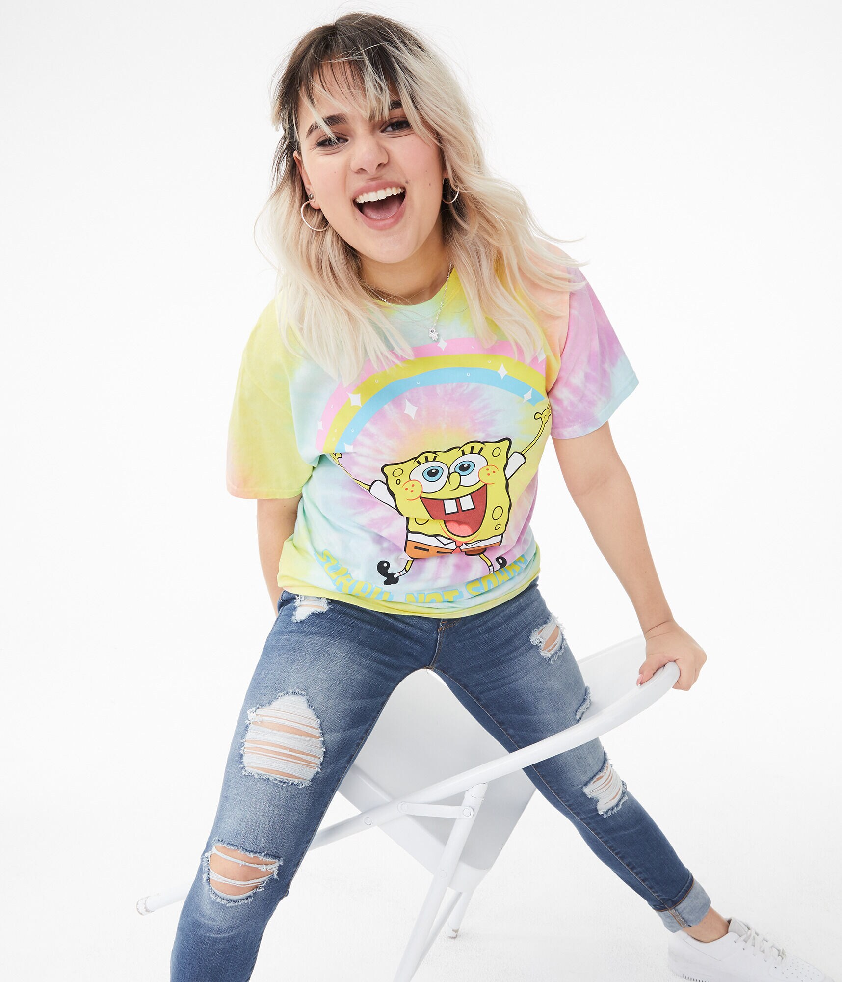SpongeBob Rainbow Tie-Dye Boyfriend Graphic Tee