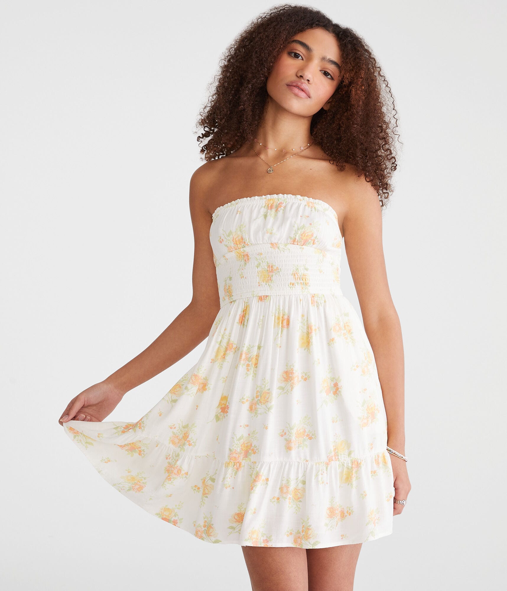 Strapless Pocketed Rayon Swing-Skirt Floral Print Romper by Aeropostale