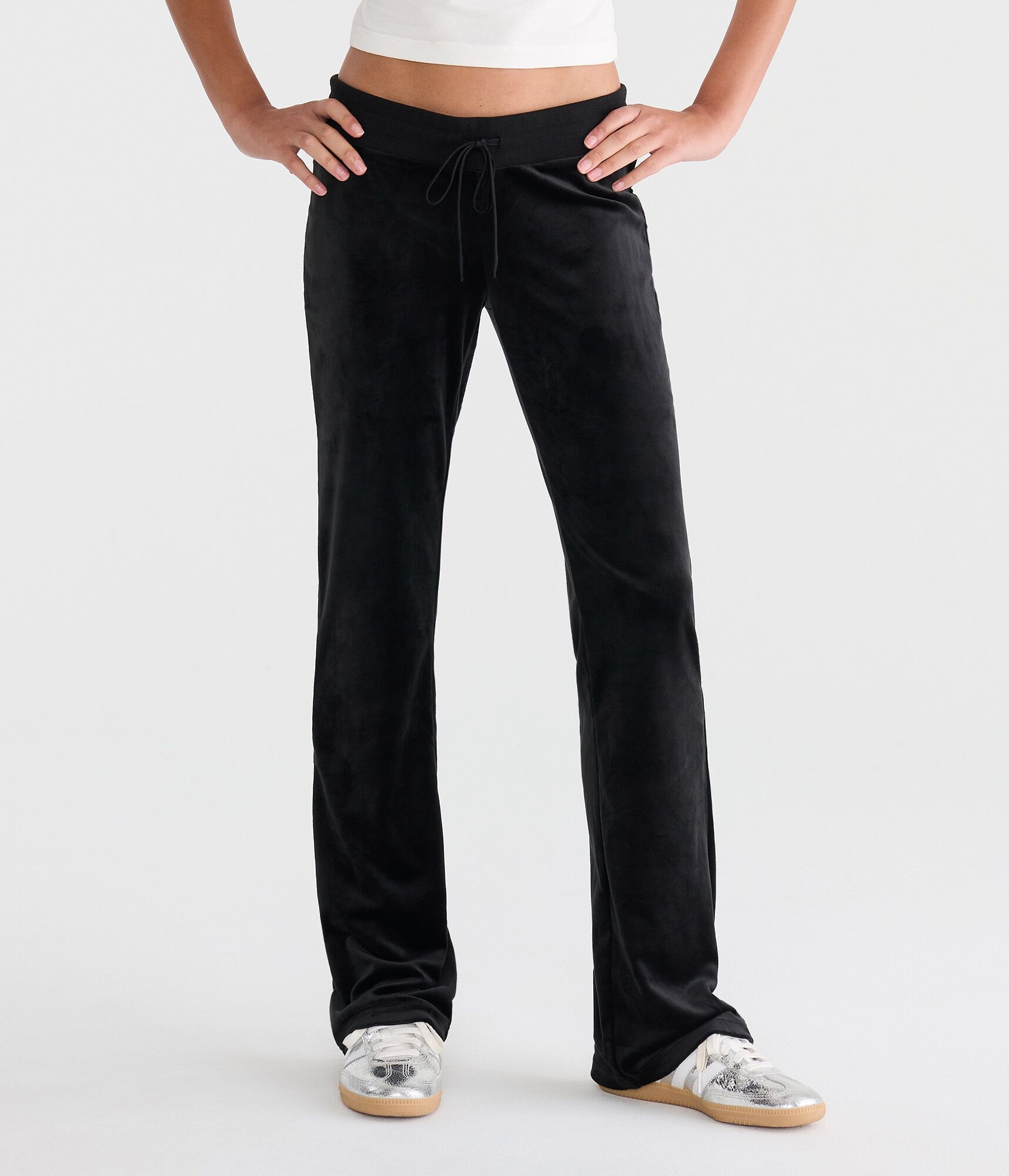 Von Dutch Rhinestone Low-Rise Velour Flare Leg Pants
