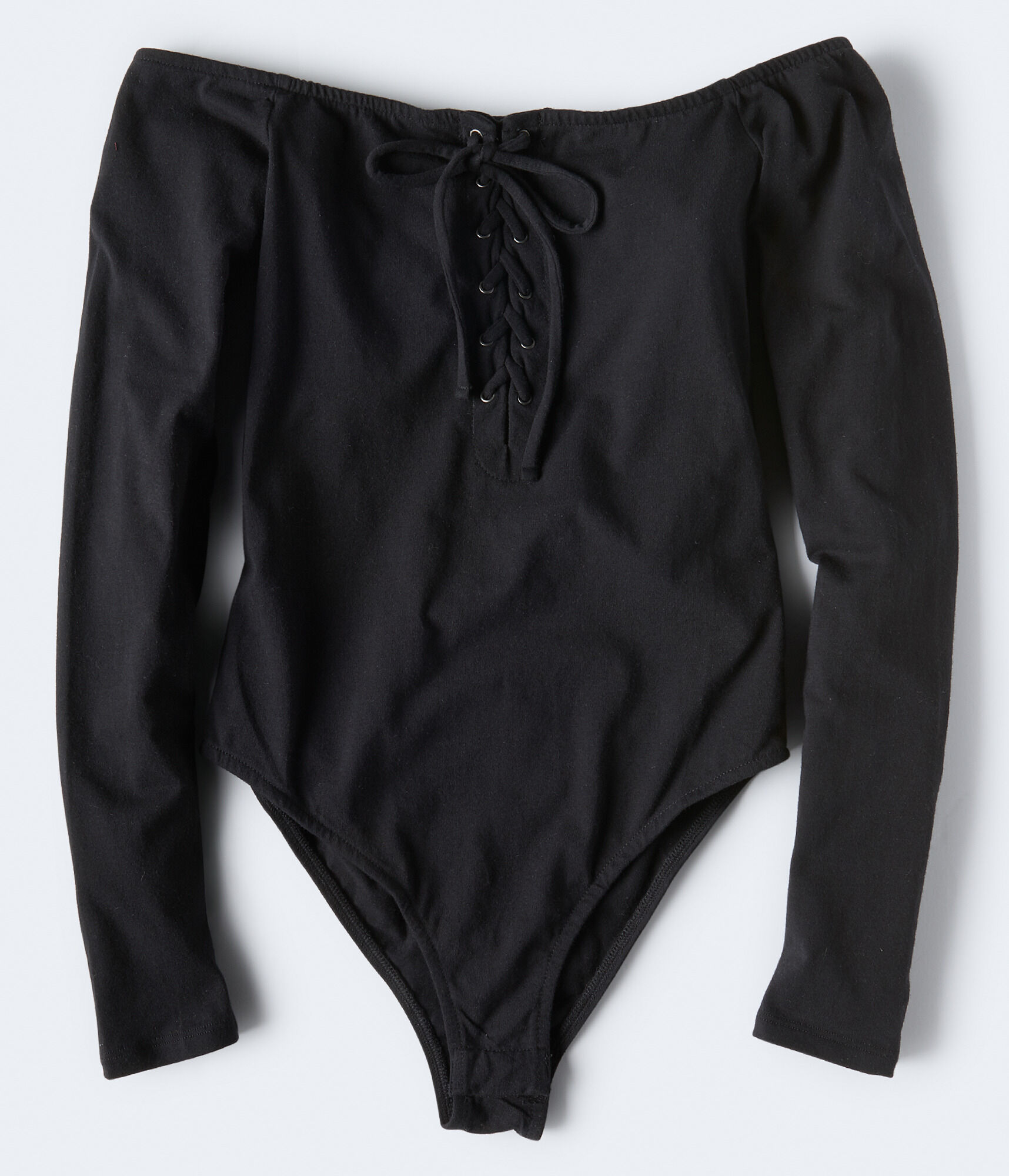 Long Sleeve Lace-Up Off-The-Shoulder Bodysuit