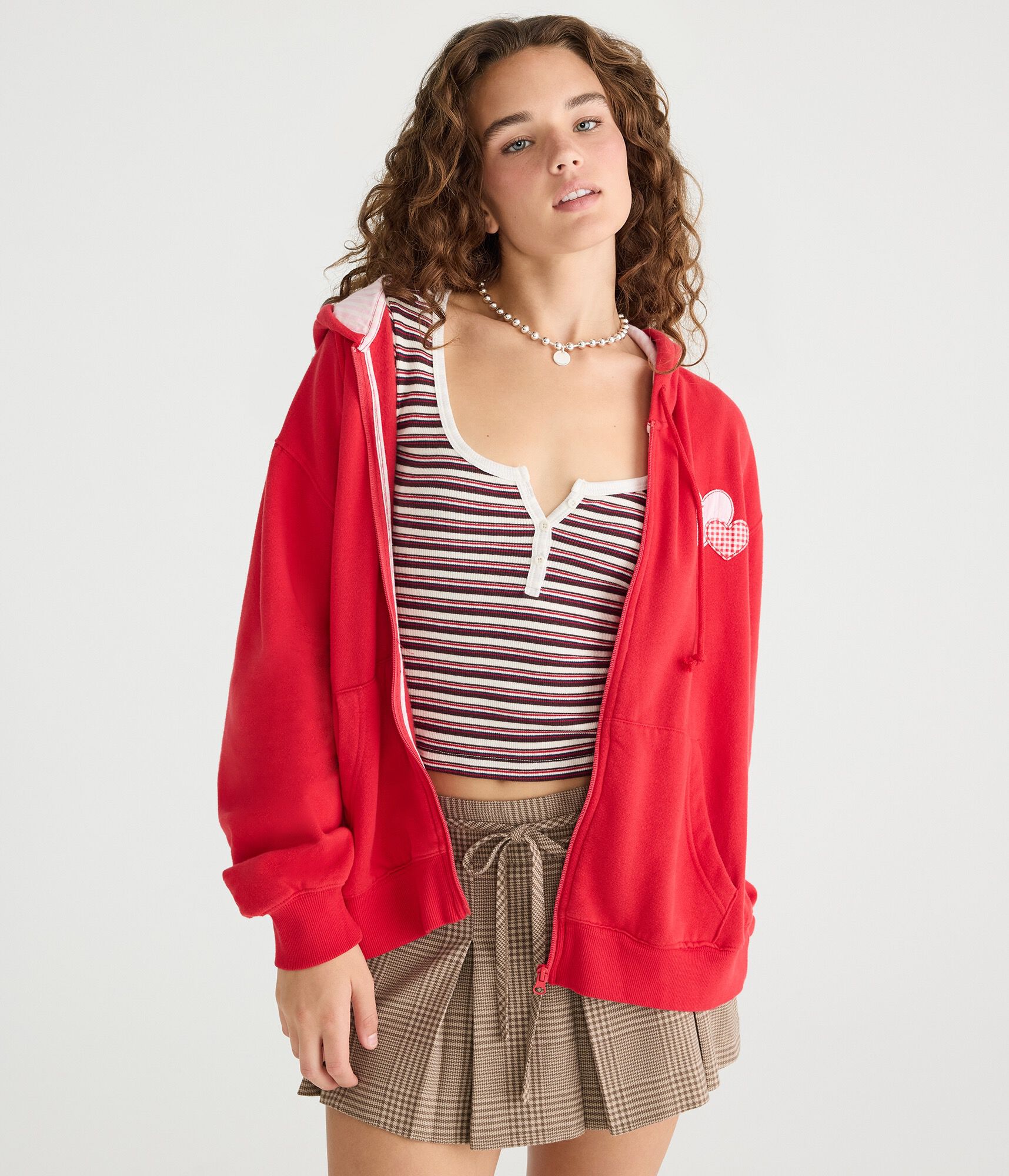 Cloud Soft Heart Patch Full-Zip Hoodie