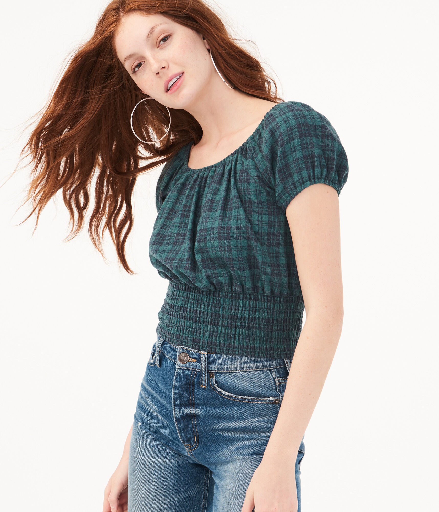 Plaid Smocked Crop Top Plaid Smocked Crop Top
