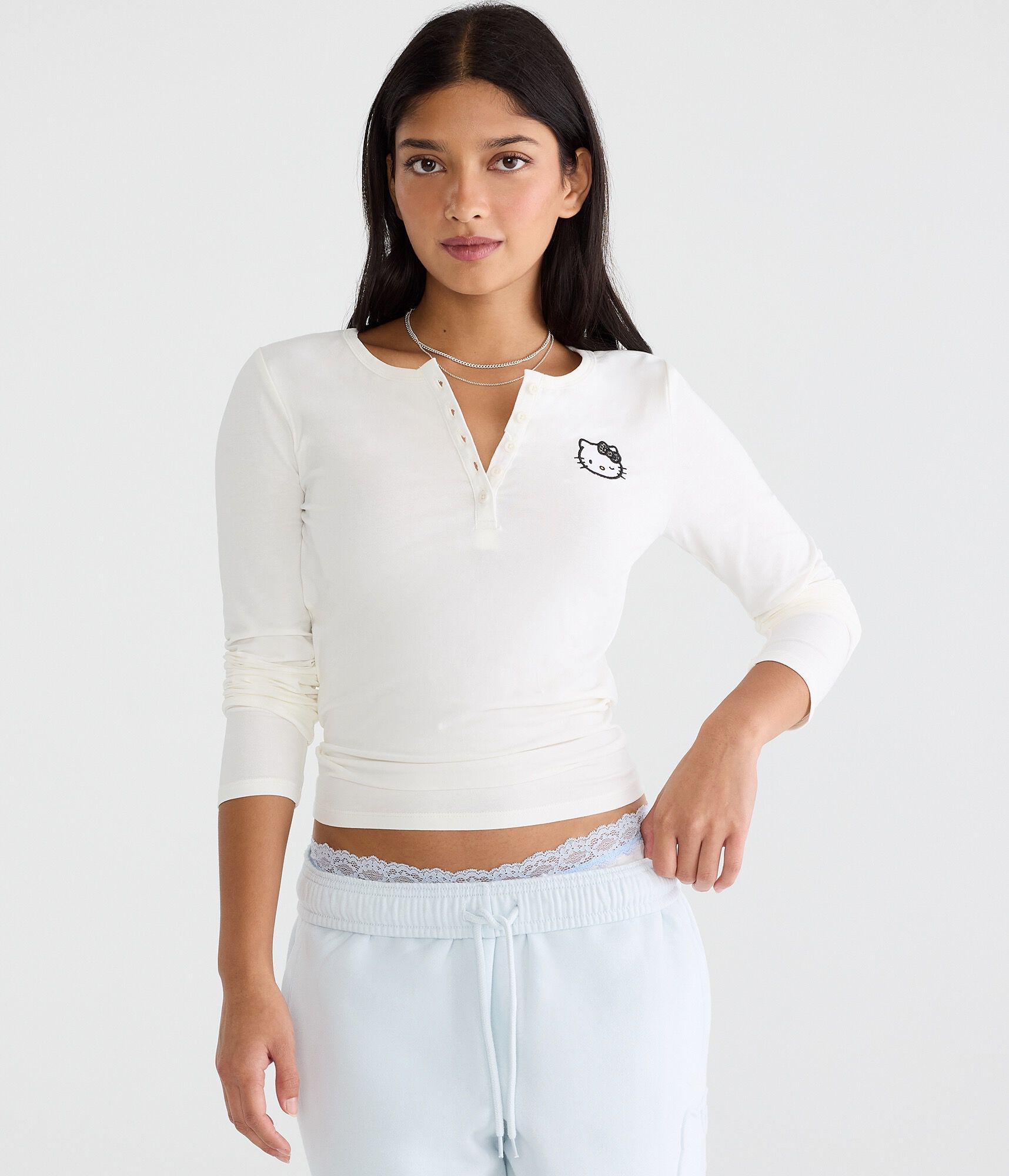 Long Sleeve Hello Kitty Wink Sleep Henley