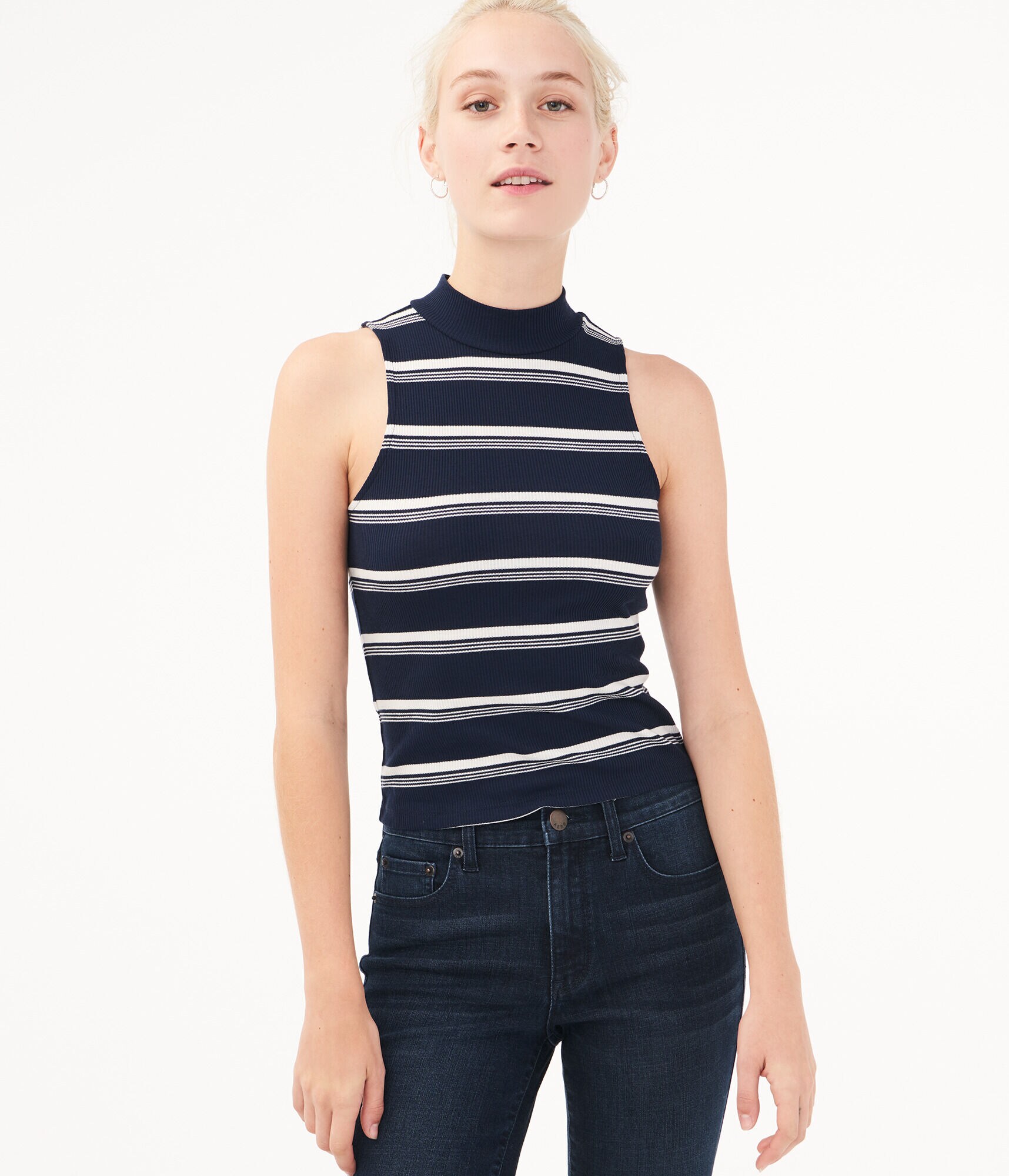 Striped Mock-Neck Tank