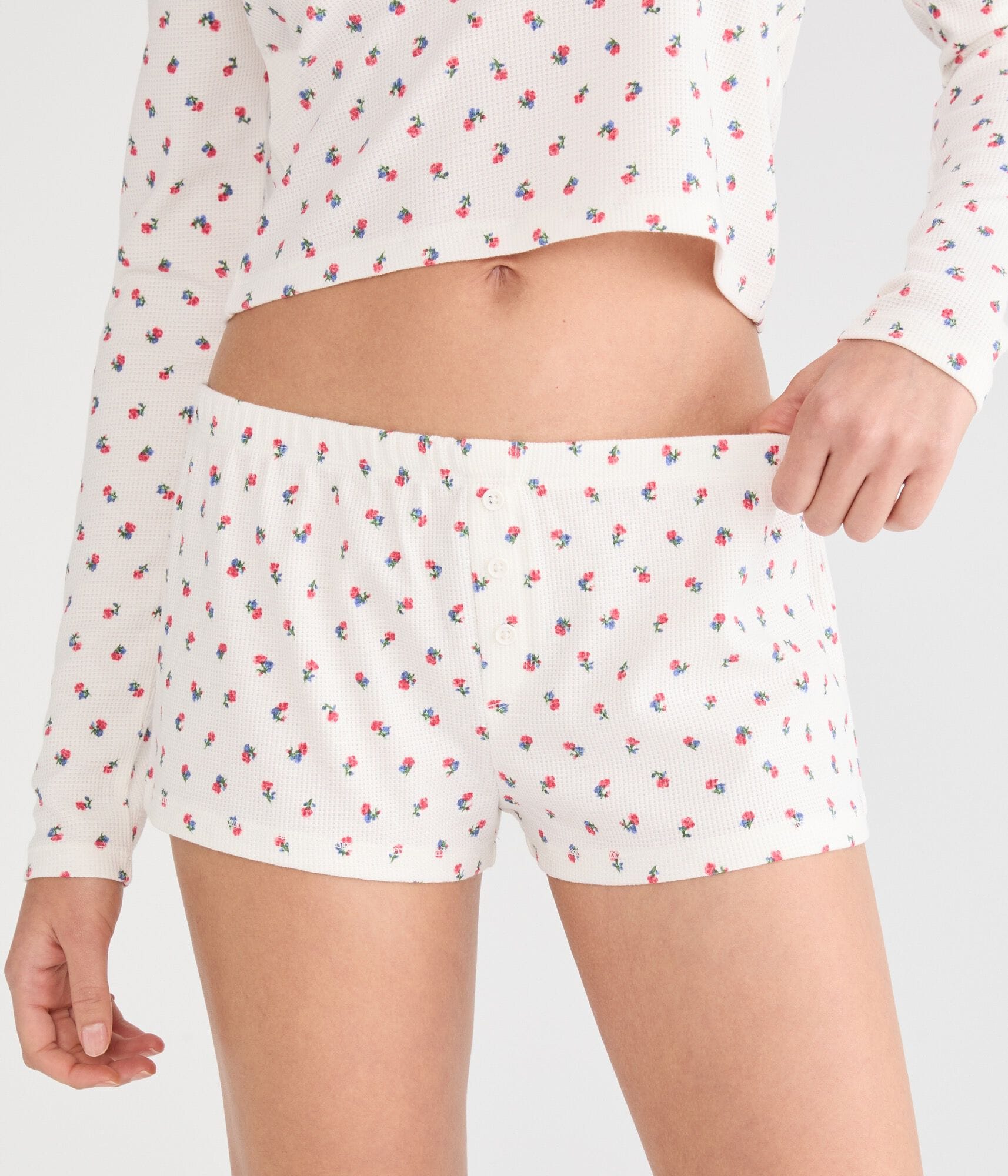 Floral Low-Rise Waffle Sleep Shorts