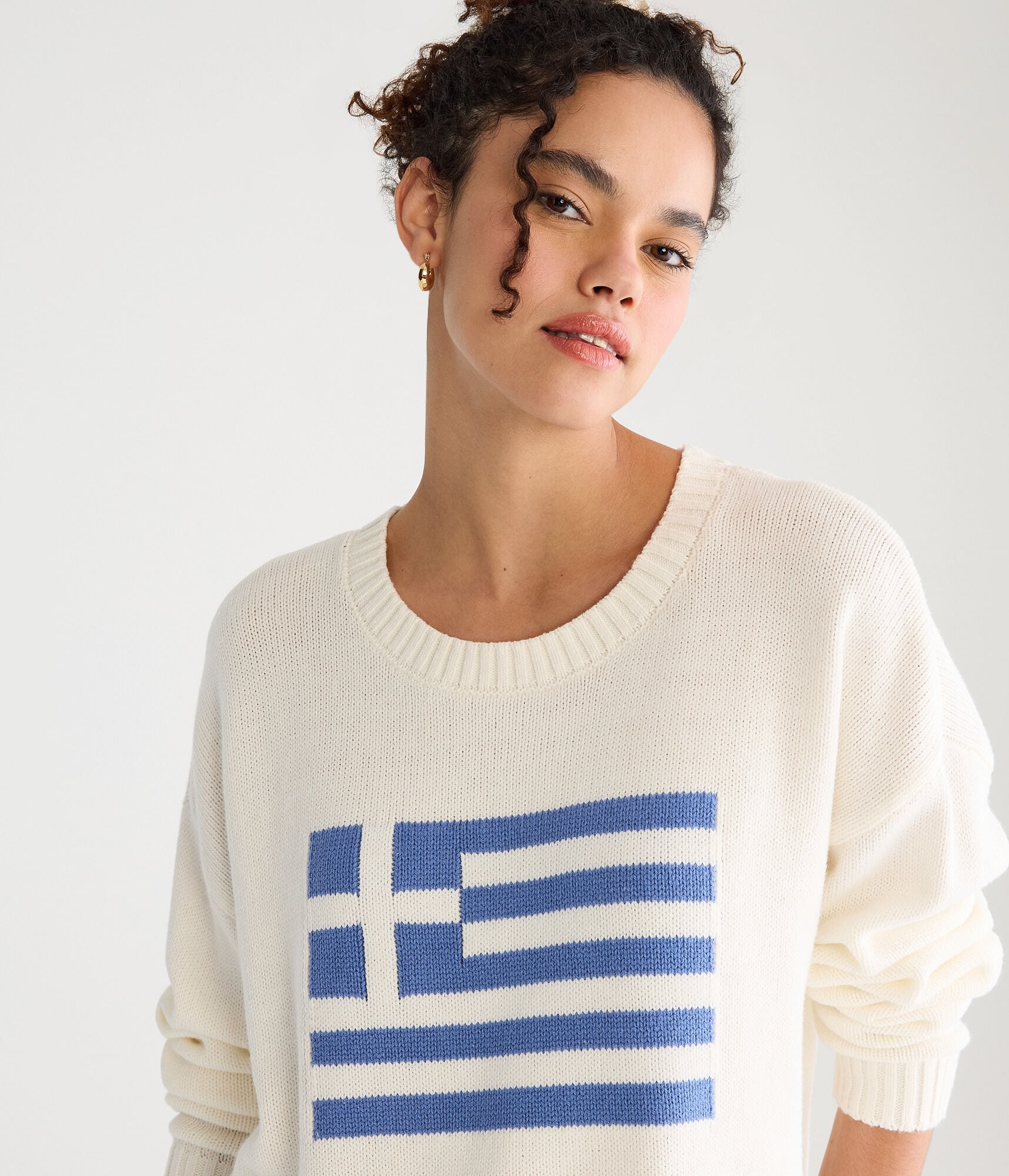 Greek Flag Slouchy Crew Sweater