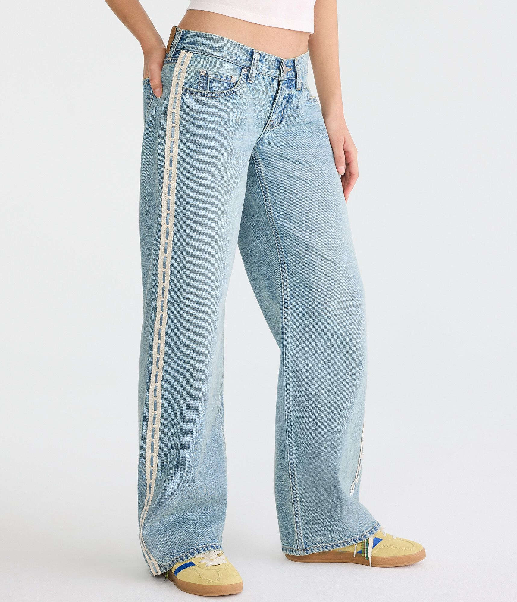 Super Low-Rise Baggy Wide Leg Lace Stripe Jean