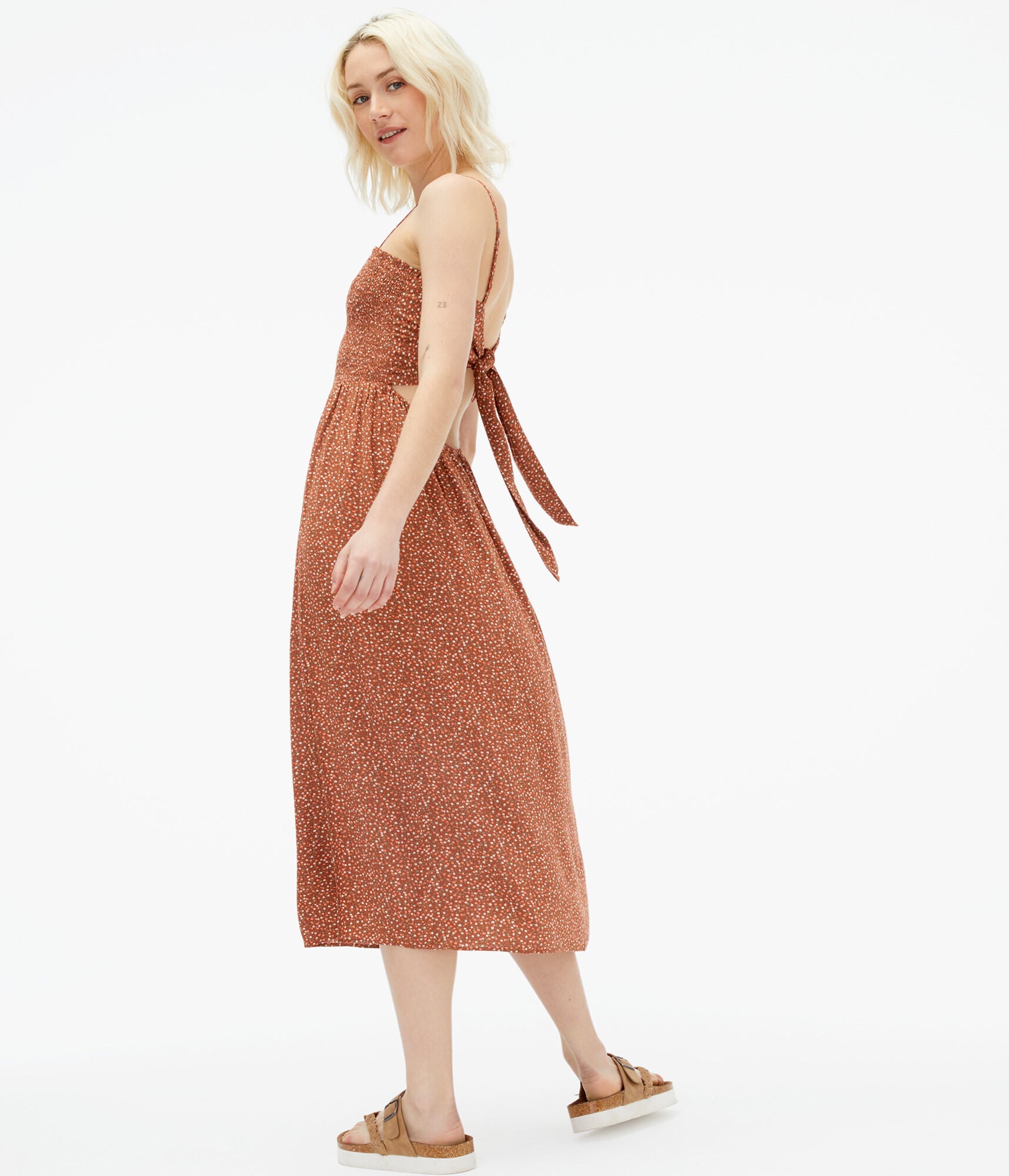 Floral Square-Neck Smocked Midi Dress