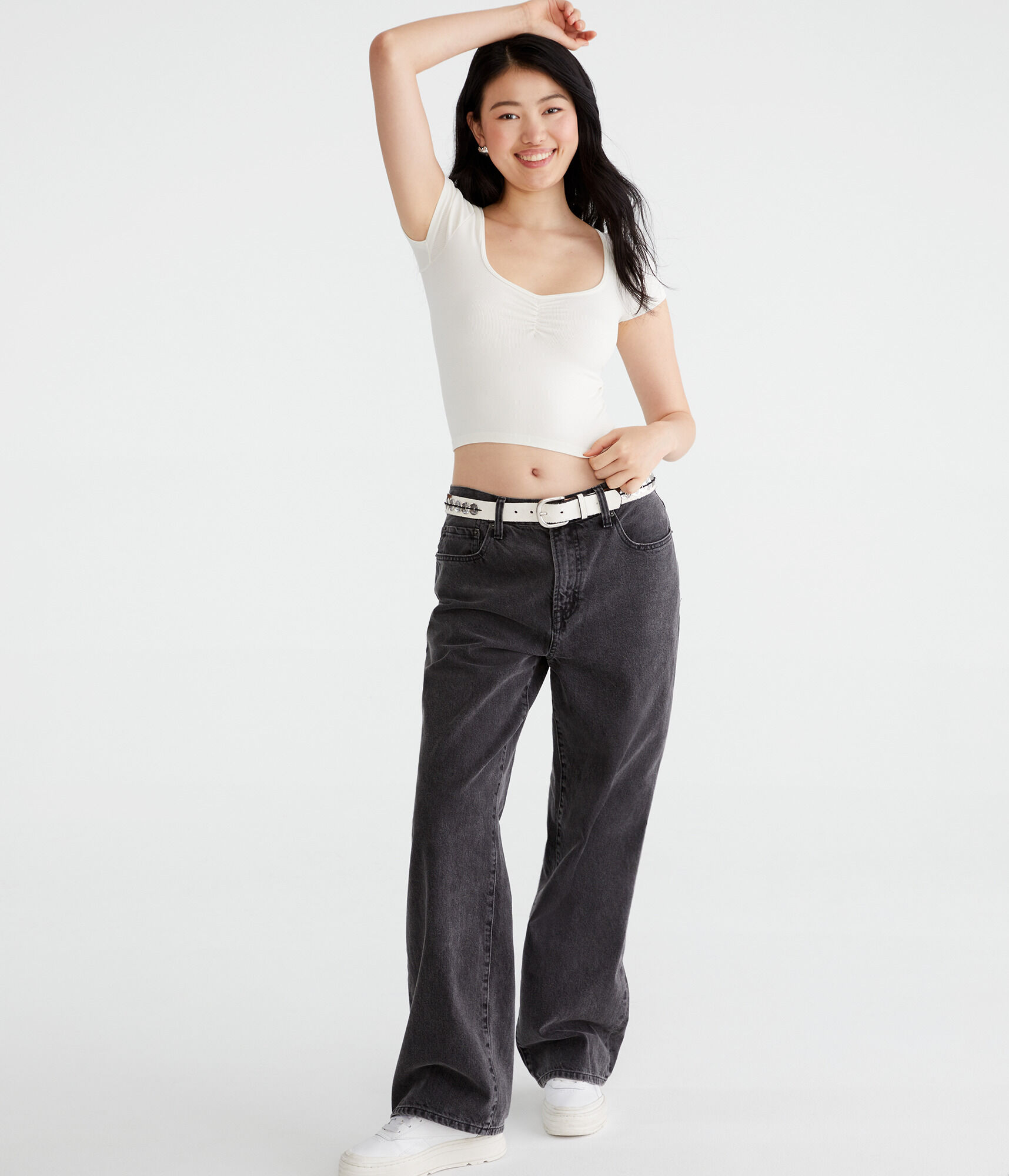 Buttery Soft Cropped Cinch-Front Tee