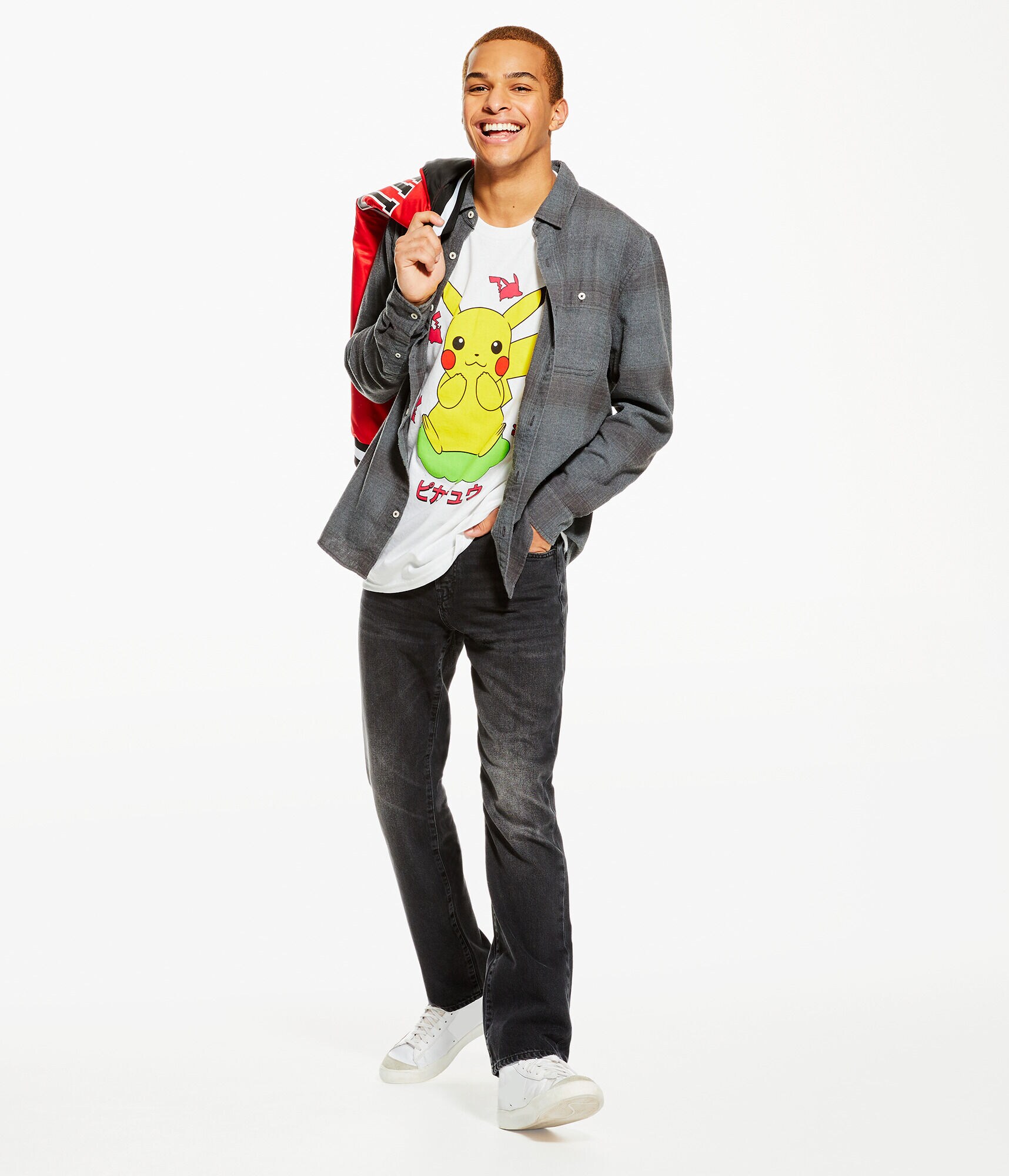 Long Sleeve Relaxed Washed Plaid Flannel Button-Down Shirt