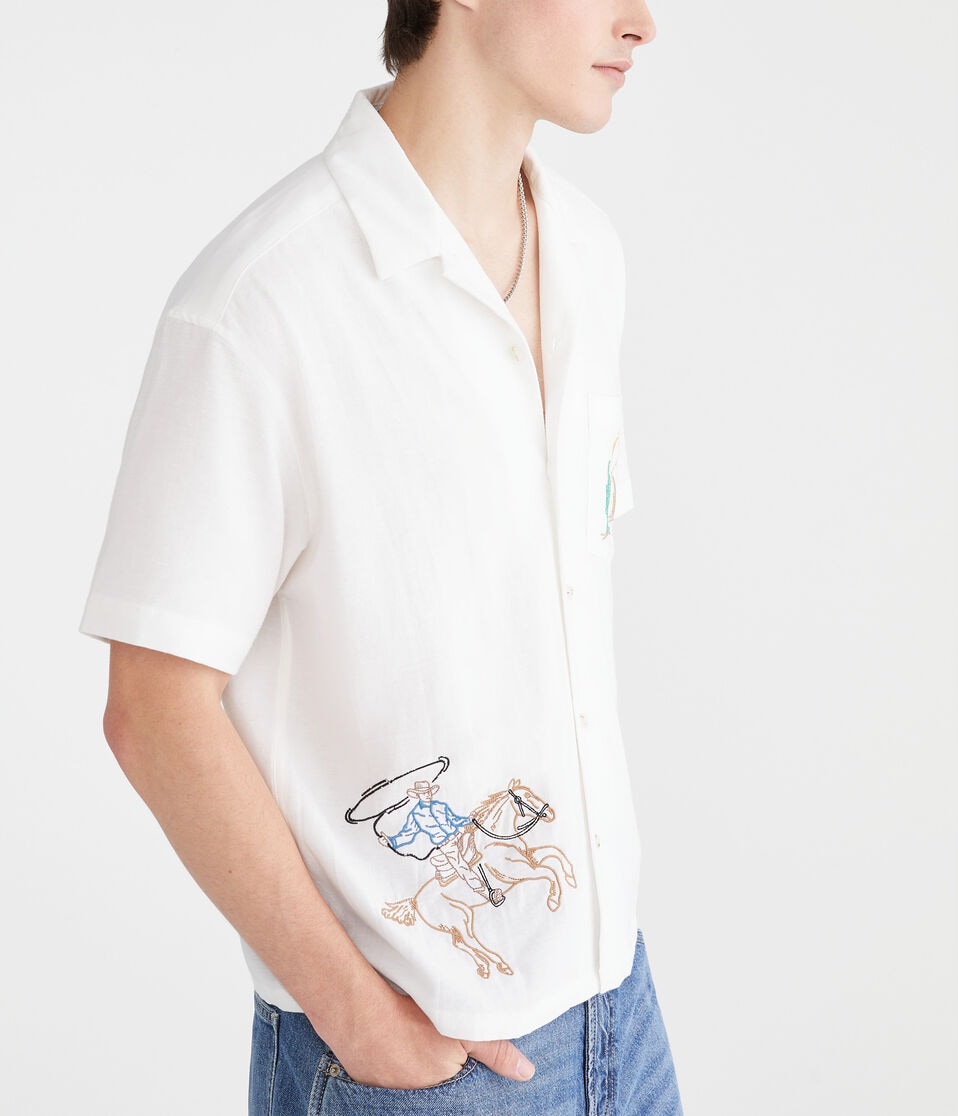 Short Sleeve Cowboy Boxy Linen Camp Shirt