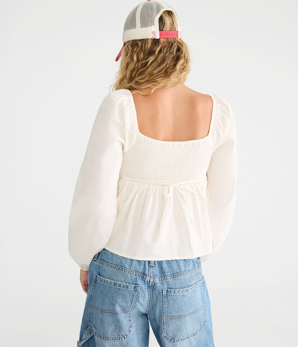 Long Sleeve Pleated Babydoll Top