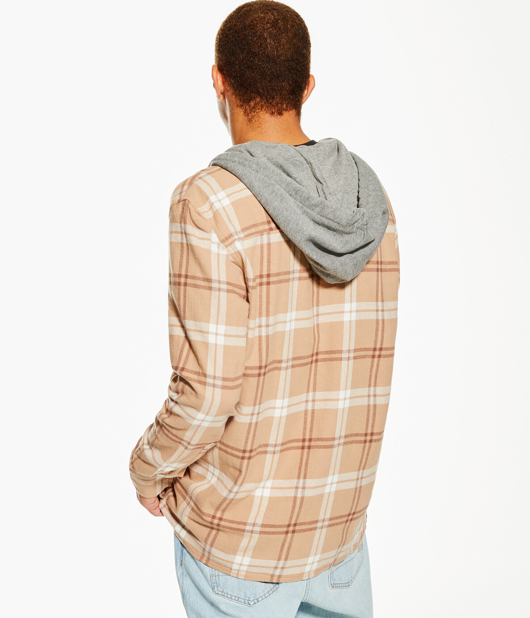Long Sleeve Plaid Flannel Hooded Button-Down Shirt