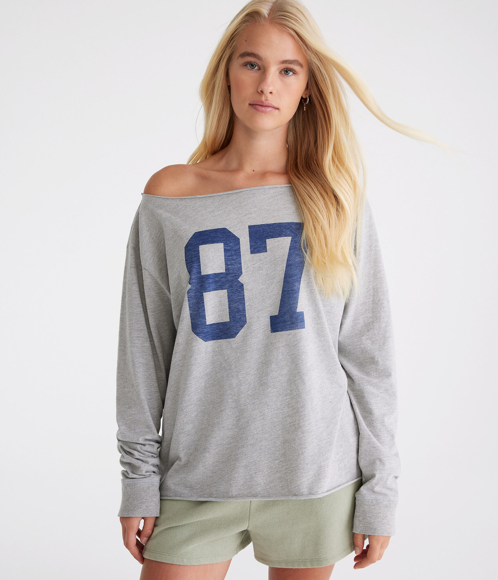 【mnem】Beau Printing One Shoulder Off Tee Washed Off-The-Shoulder Vintage Fit Crew Tee