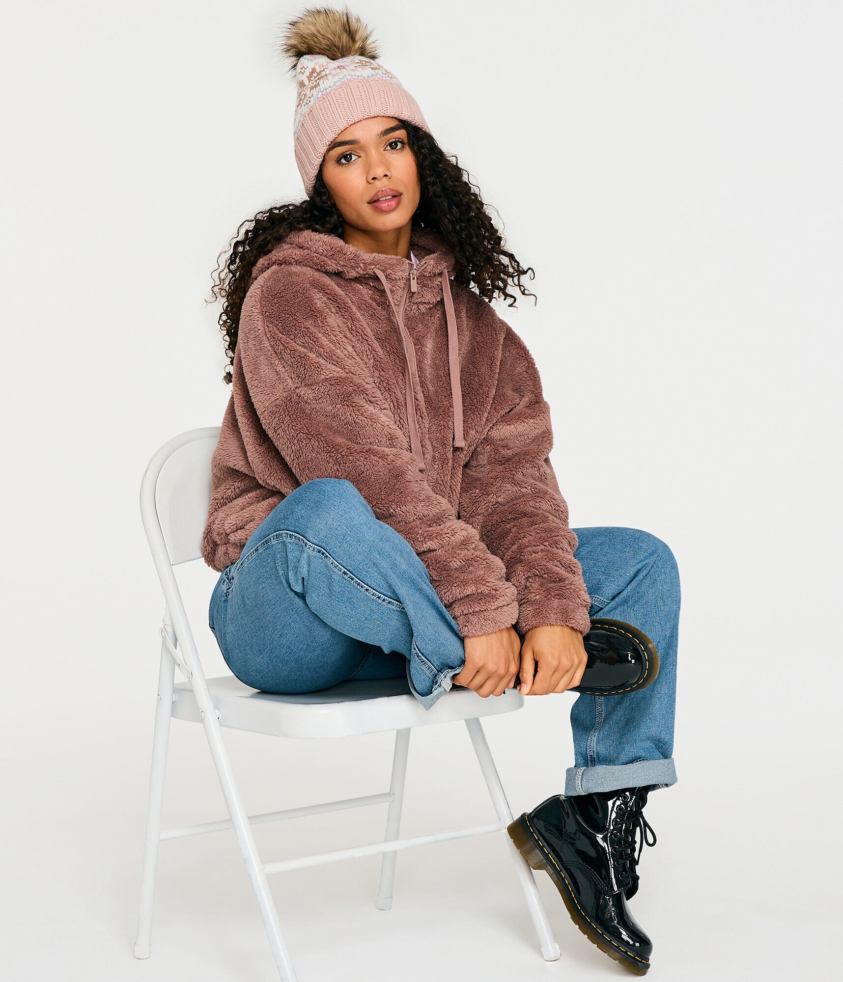 Sherpa Fleece Oversized Full-Zip Hoodie